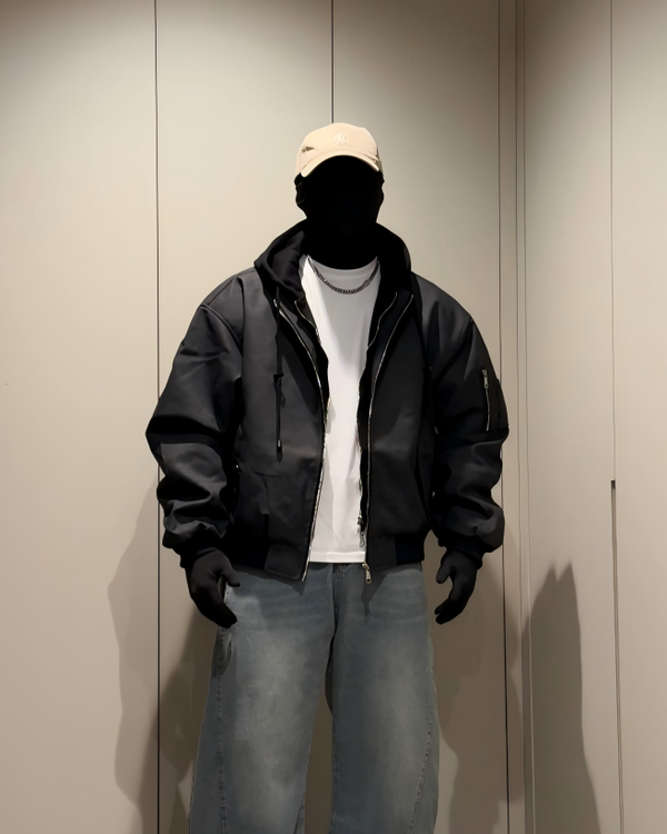 BRYNOR Washed Distressed Faux Leather Oversized Bomber Jacket product photo