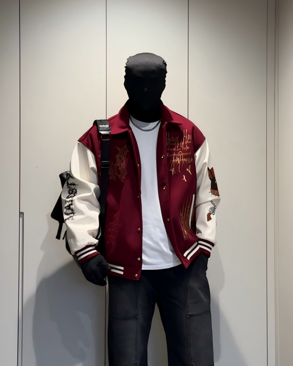 BRYNOR Embroidered Graphic Ribbed Collar Varsity Baseball Jacket product photo