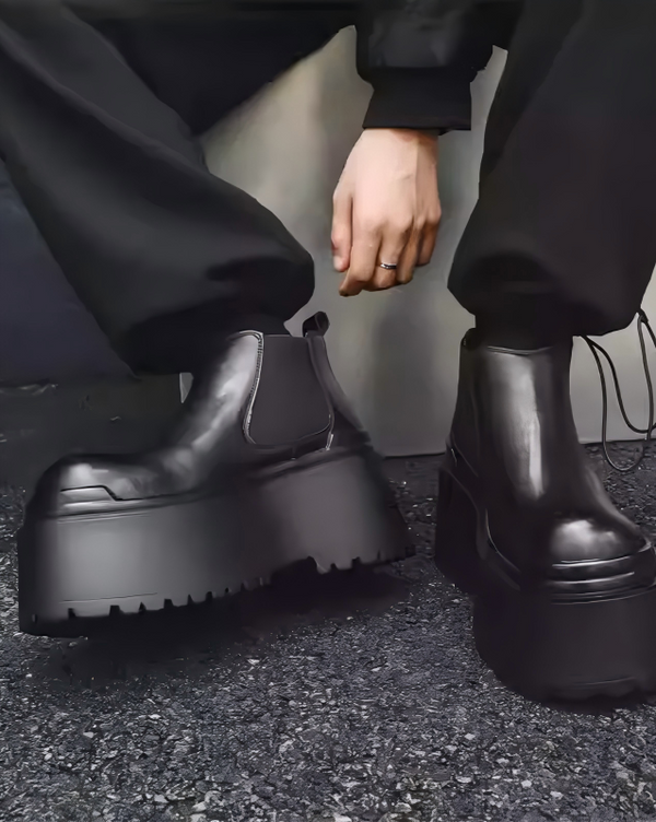 BRYNOR Black Leather Chunky Platform Chelsea Shoes footwear product photo