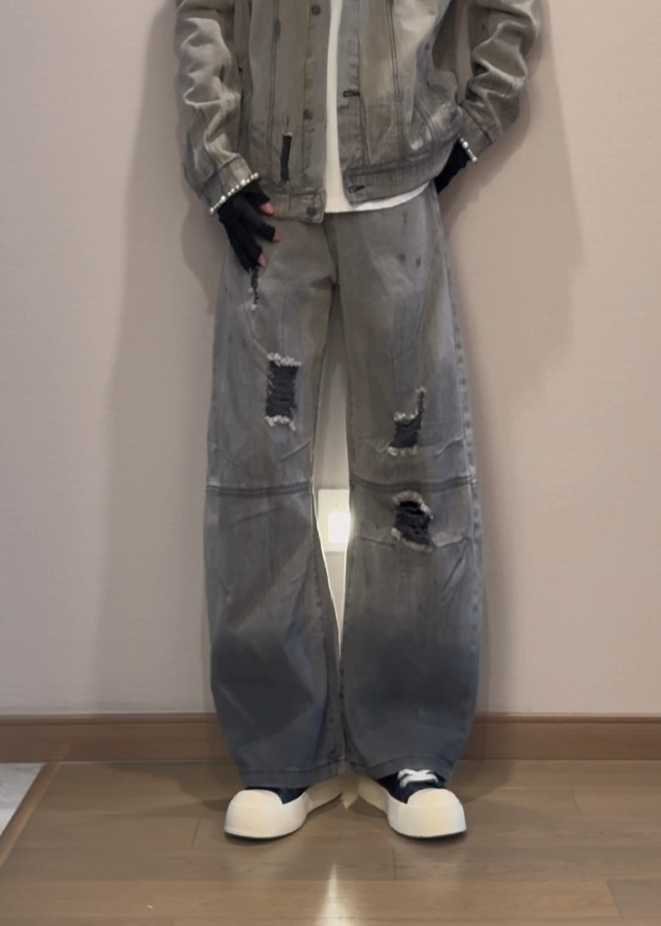 BRYNOR Black Patch Distressed Baggy Jeans product photo