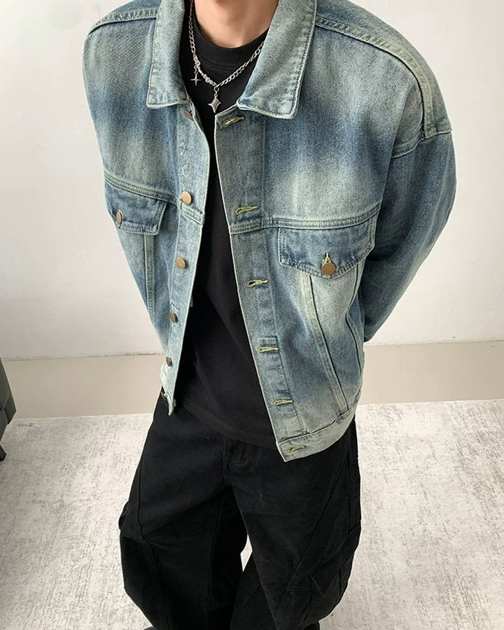 Close-up detail of Vintage Washed Denim Jacket