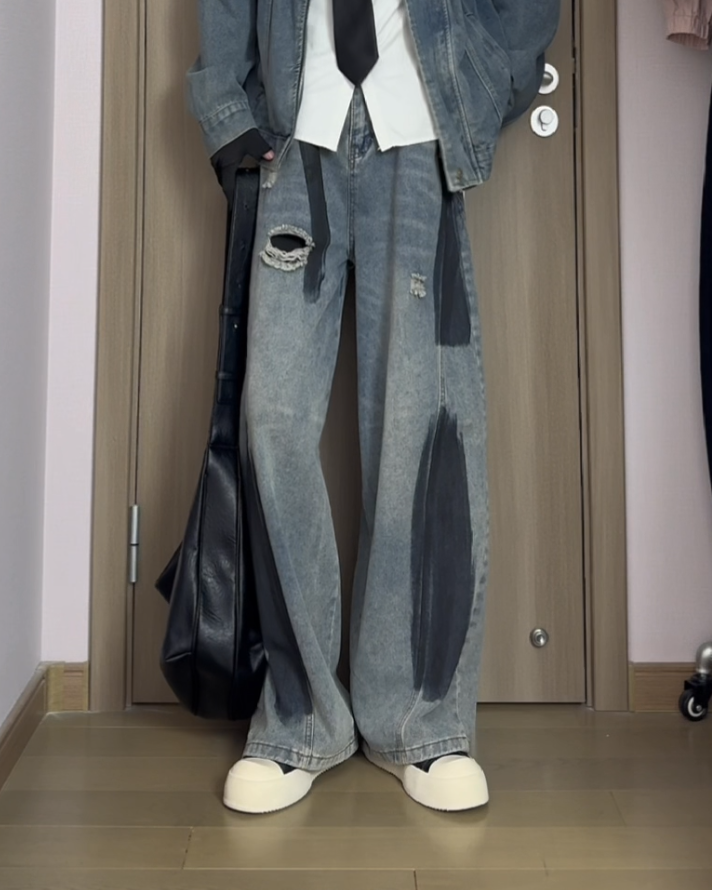 Patchwork Distressed Baggy Jeans