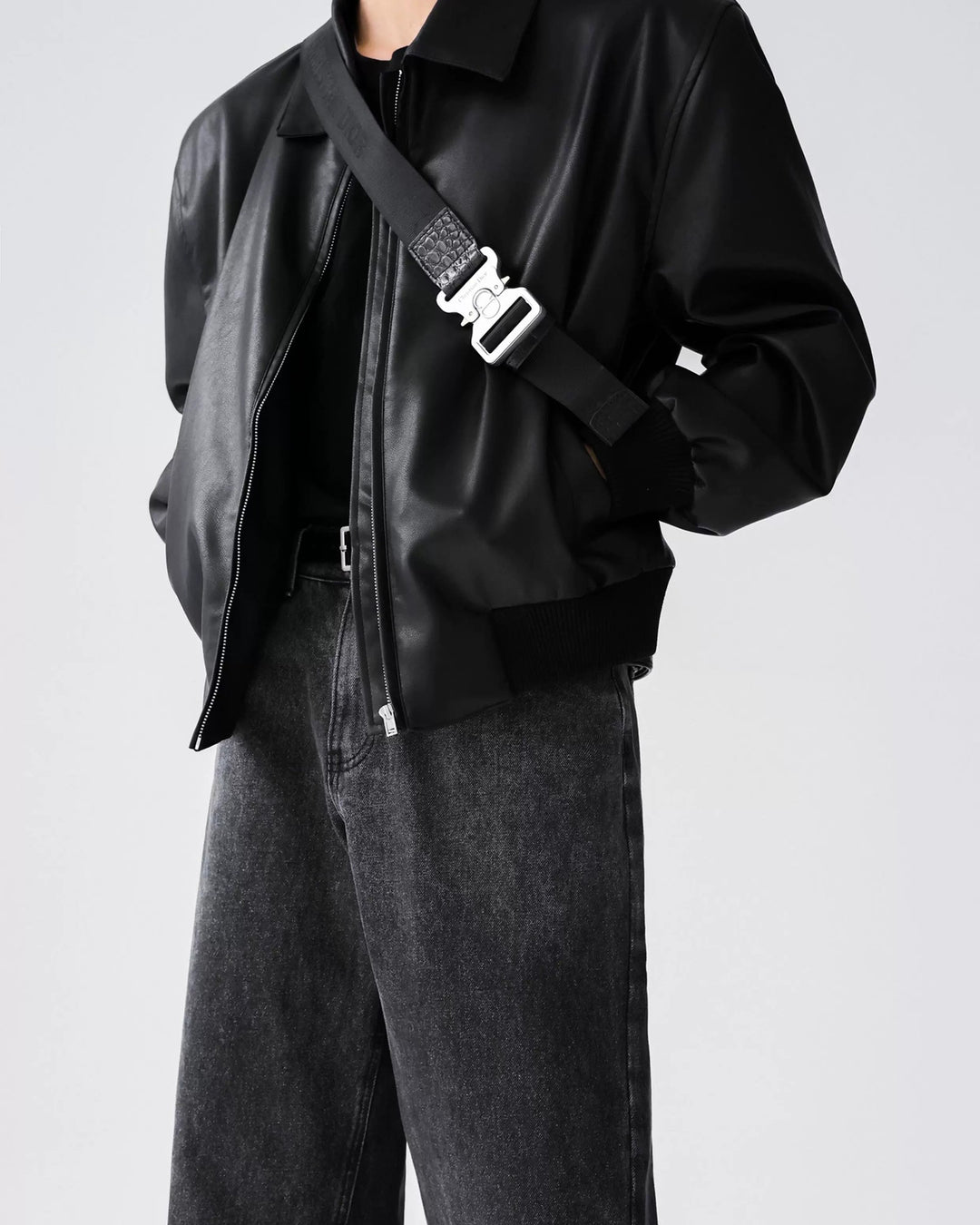 Close-up detail of Minimalist Leather Jacket