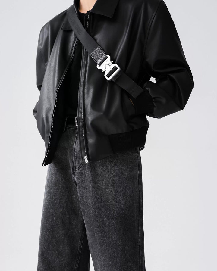 Close-up detail of Minimalist Leather Jacket