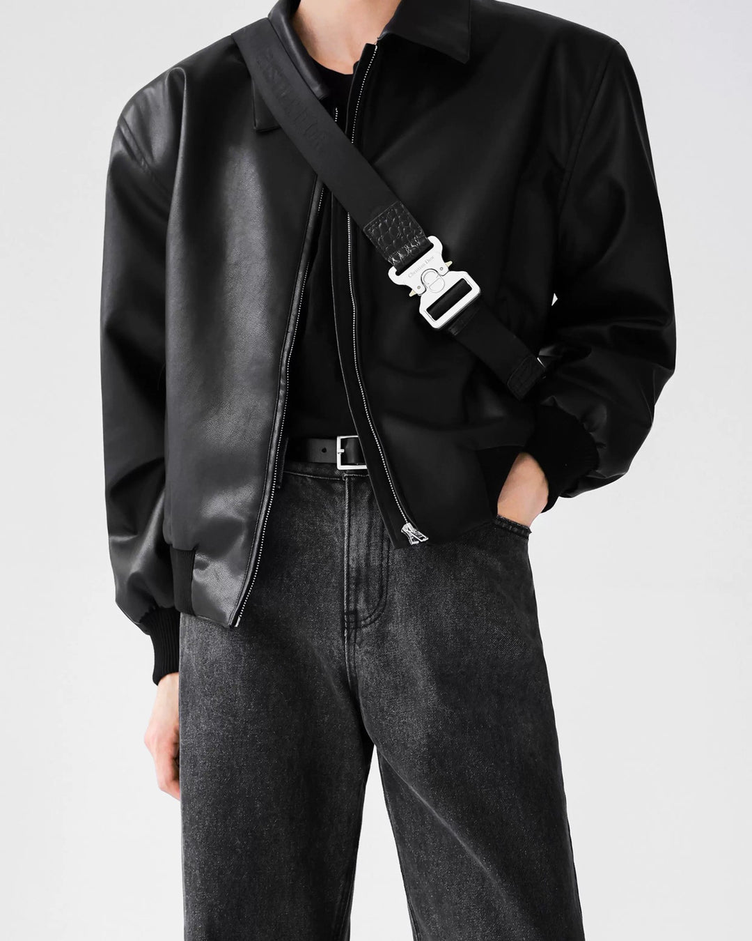 Side view of Minimalist Leather Jacket