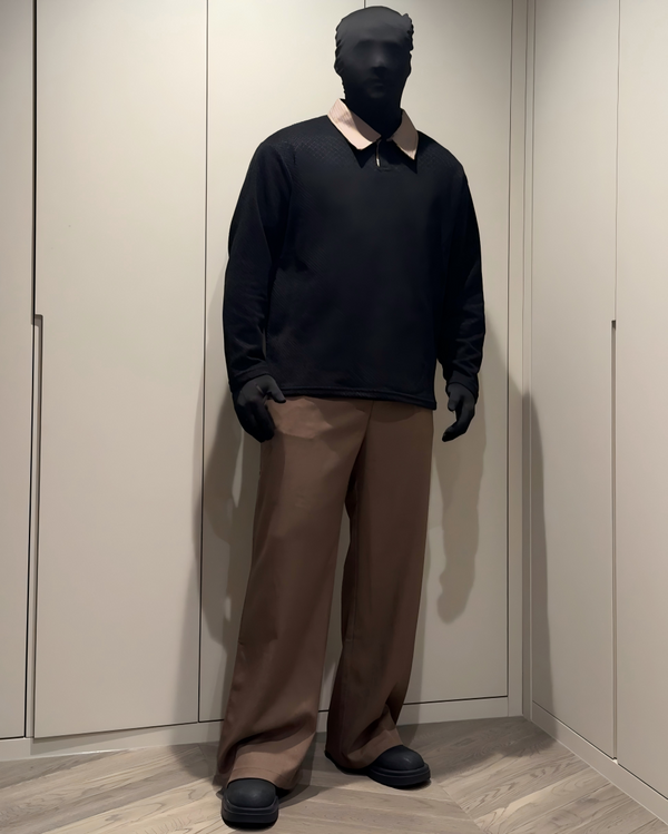 STEP BLOCK ST015 Contrast Collar Half-Zip Long-Sleeve Sweater