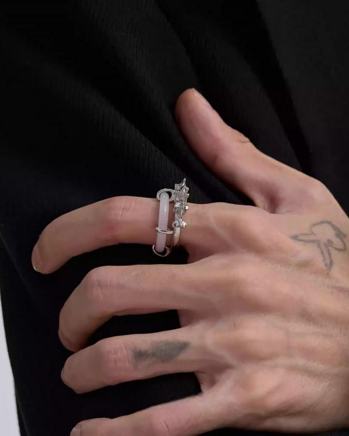 Front detail of Gothic Statement Silver Plated Ring