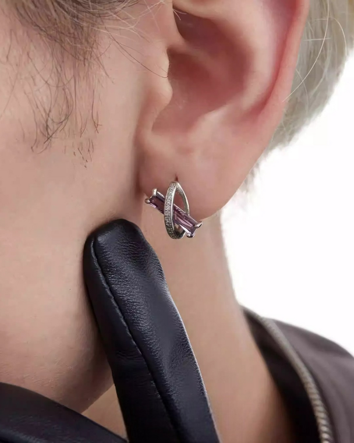 Additional detail view of Minimalist Silver Hoop and Drop Earrings