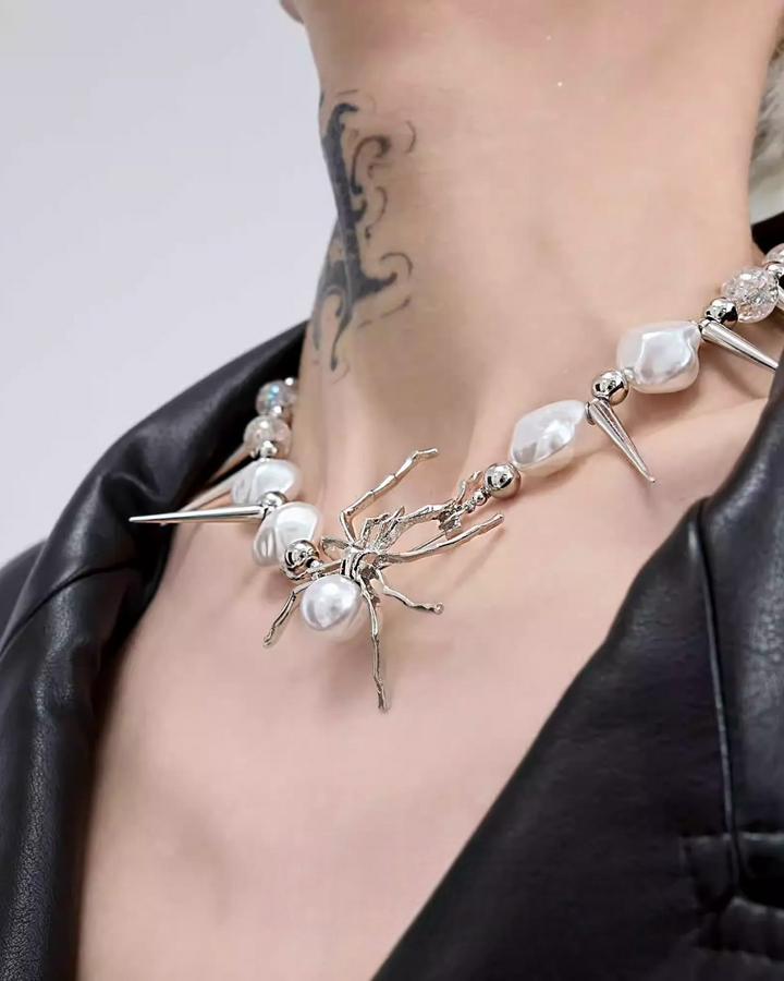 Front detail of Multi-style Gothic and Pearl Statement Necklace Set