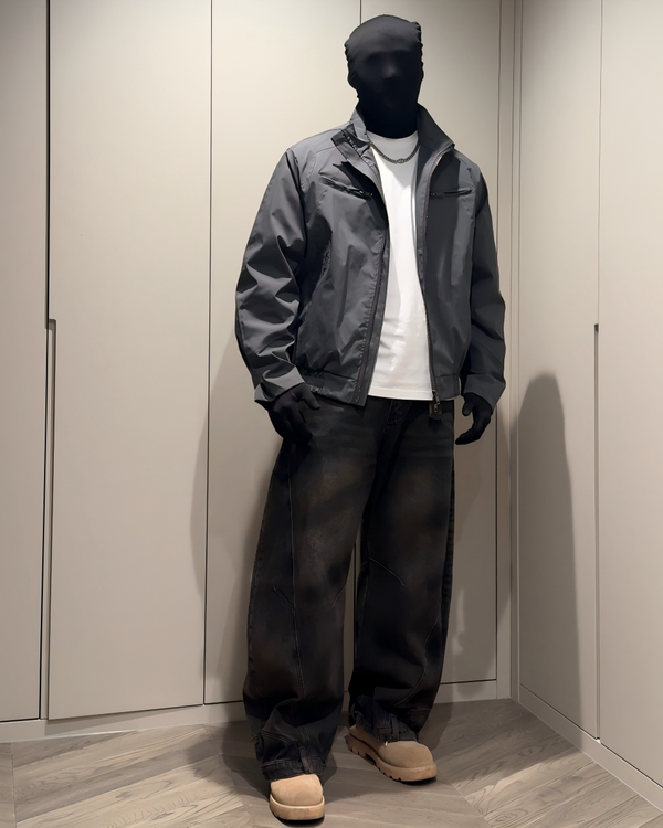 STEP BLOCK ST003 Stand Collar Minimalist Zip-Up Harrington Style Jacket
