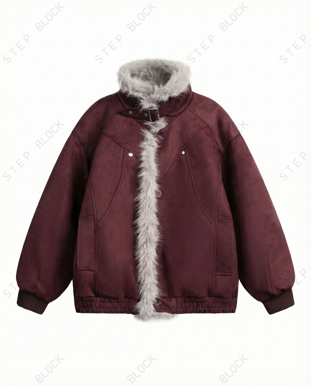 STEP BLOCK ST057 Reversible Shearling Lined Ribbed Collar Bomber Jacket