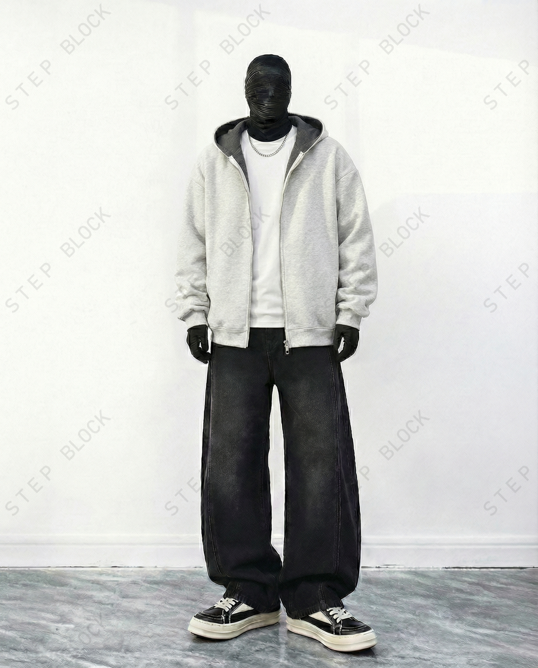 STEP BLOCK ST029 Reversible Fleece-Lined Full-Zip Oversized Hoodie