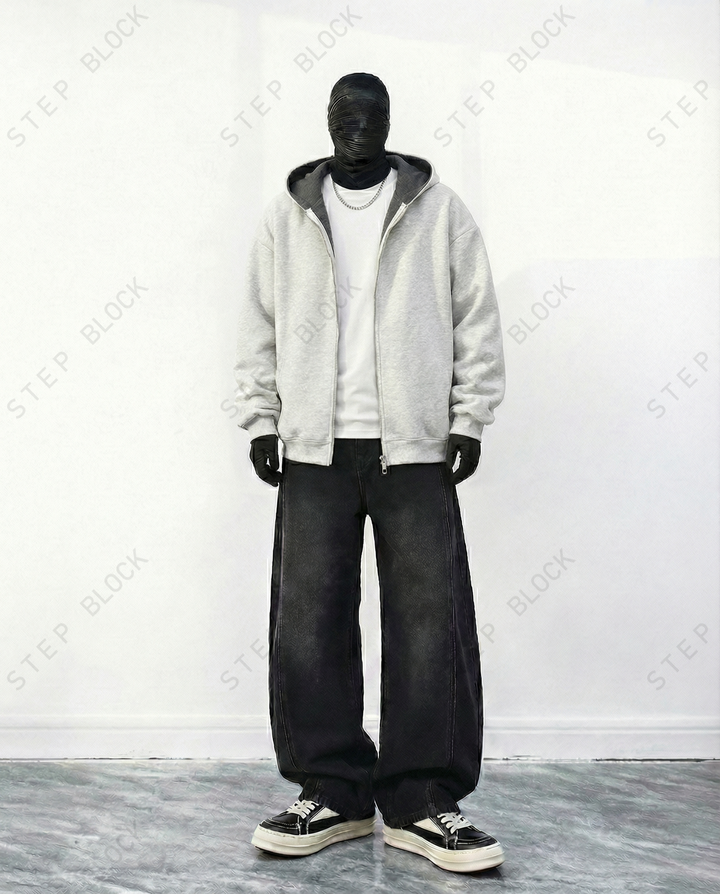 STEP BLOCK ST029 Reversible Fleece-Lined Full-Zip Oversized Hoodie