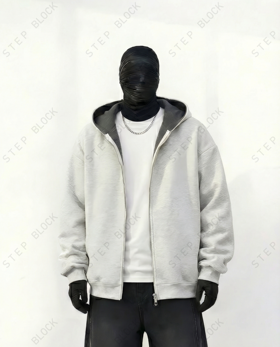 STEP BLOCK ST029 Reversible Fleece-Lined Full-Zip Oversized Hoodie