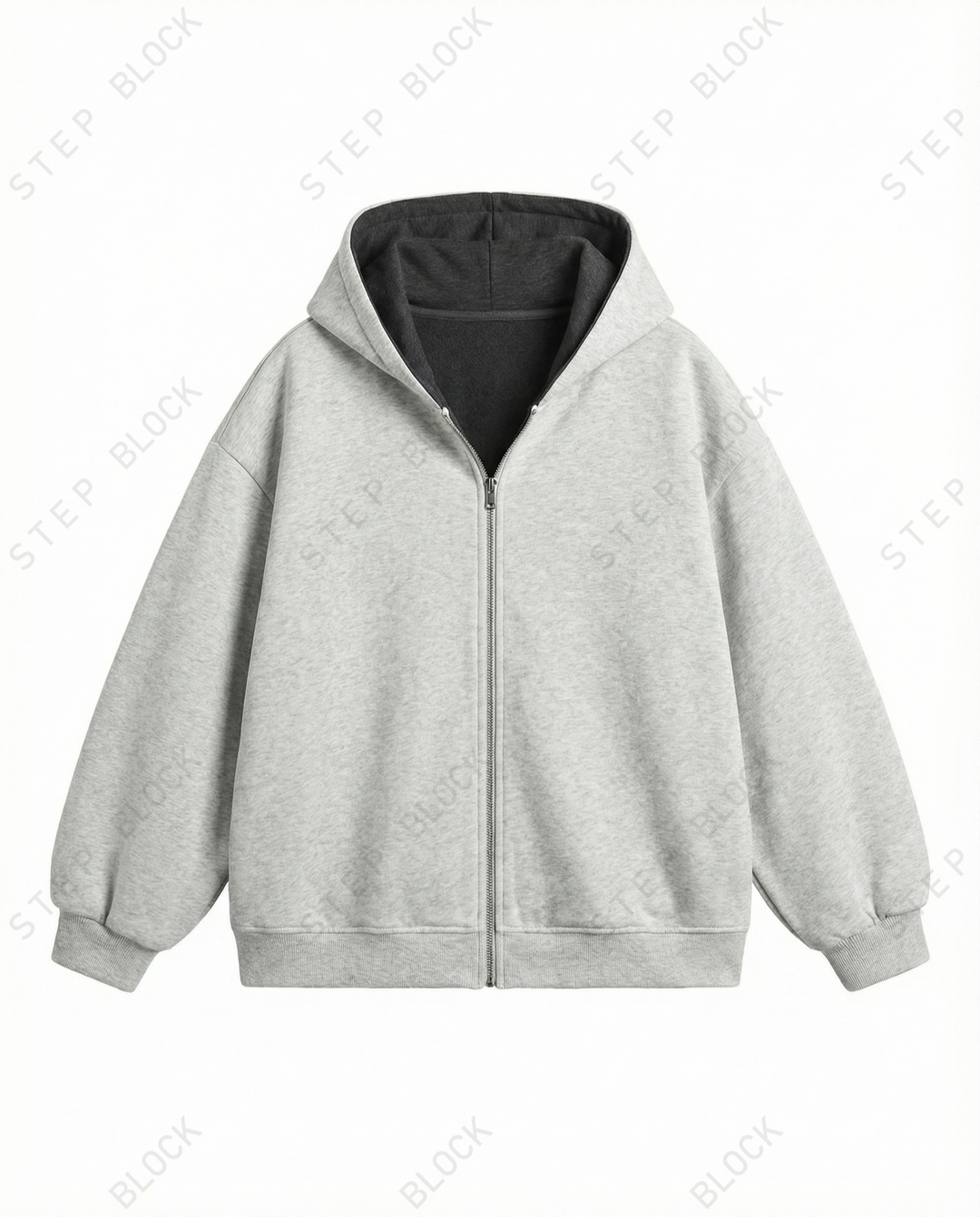 STEP BLOCK ST029 Reversible Fleece-Lined Full-Zip Oversized Hoodie