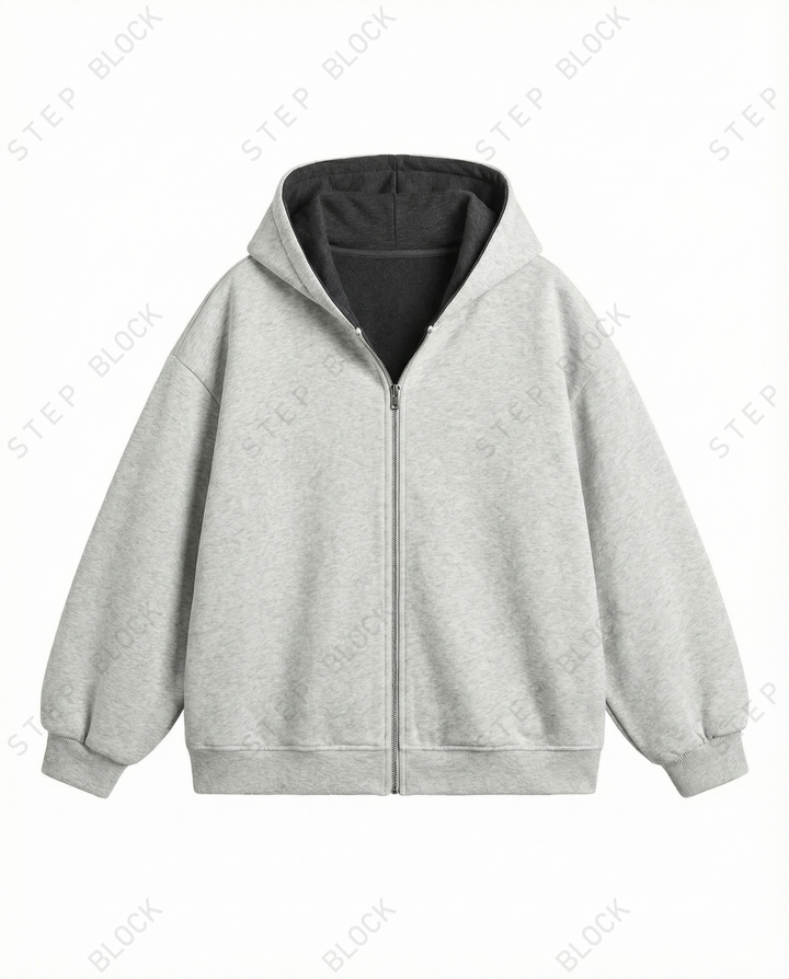 STEP BLOCK ST029 Reversible Fleece-Lined Full-Zip Oversized Hoodie
