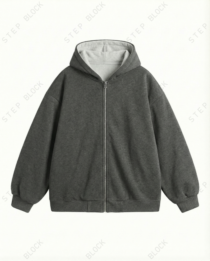 STEP BLOCK ST029 Reversible Fleece-Lined Full-Zip Oversized Hoodie