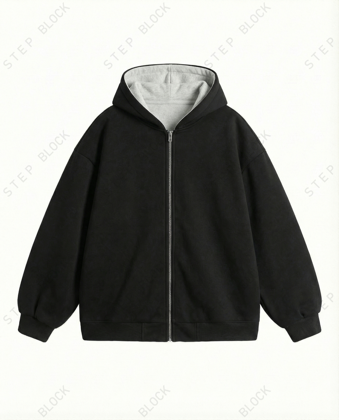 STEP BLOCK ST029 Reversible Fleece-Lined Full-Zip Oversized Hoodie