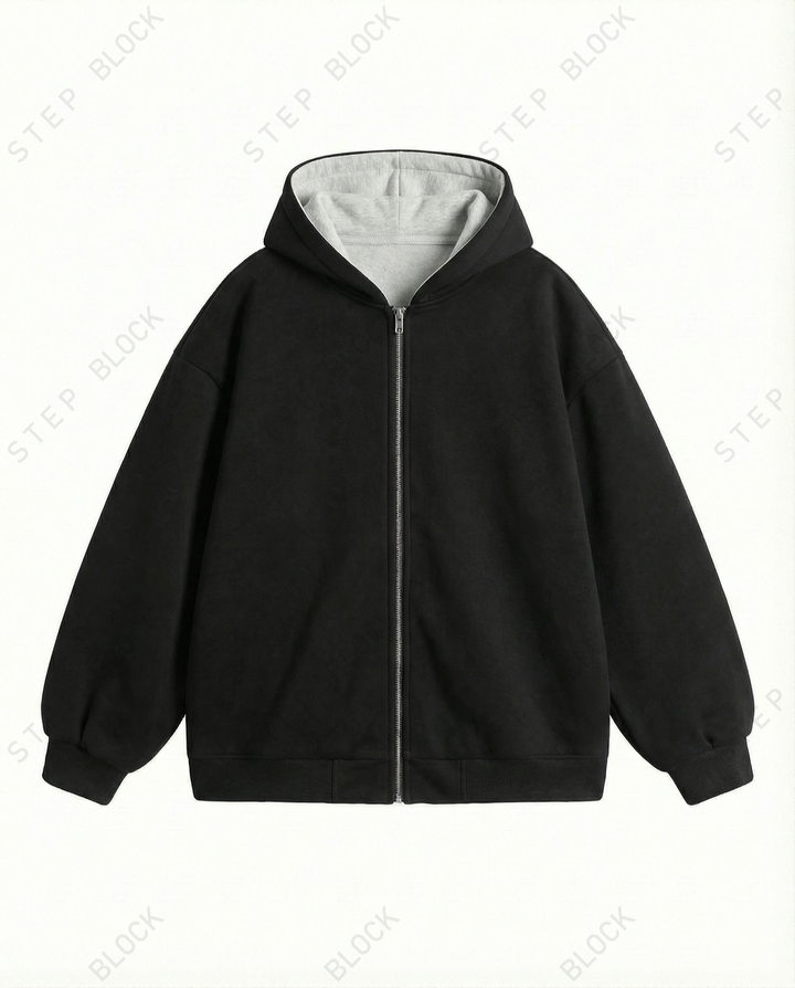 STEP BLOCK ST029 Reversible Fleece-Lined Full-Zip Oversized Hoodie