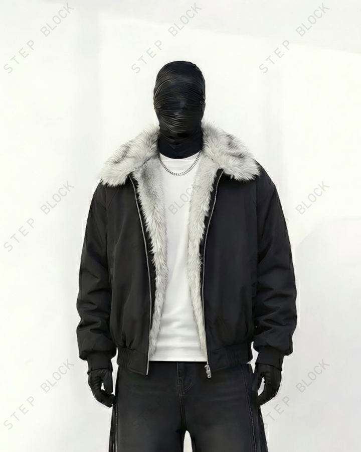 STEP BLOCK ST028 Shearling Collar Water-Resistant Bomber Jacket