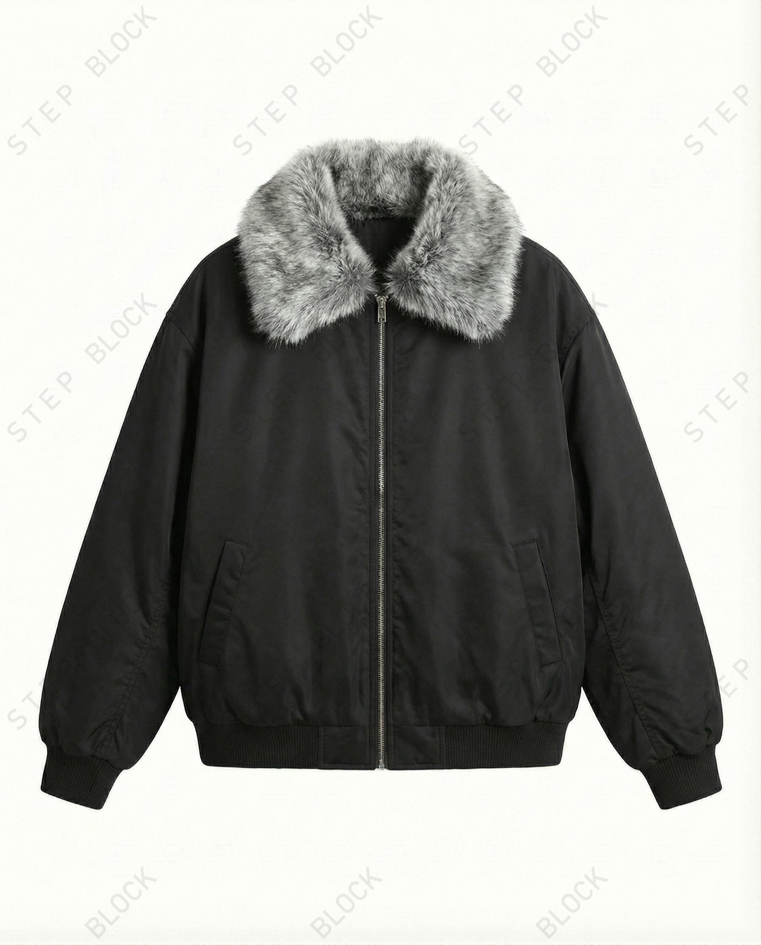 STEP BLOCK ST028 Shearling Collar Water-Resistant Bomber Jacket