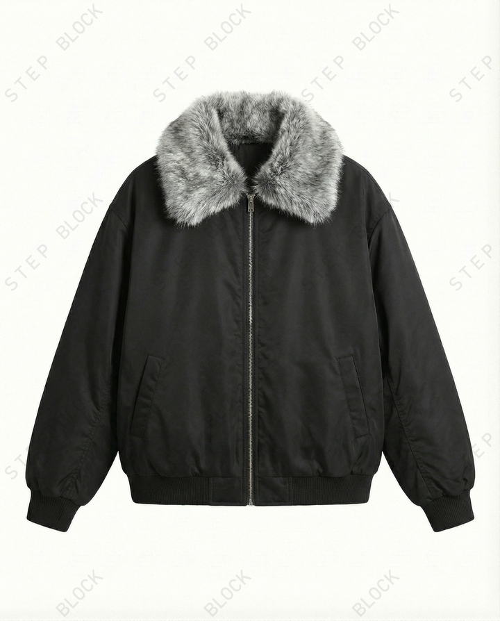 STEP BLOCK ST028 Shearling Collar Water-Resistant Bomber Jacket
