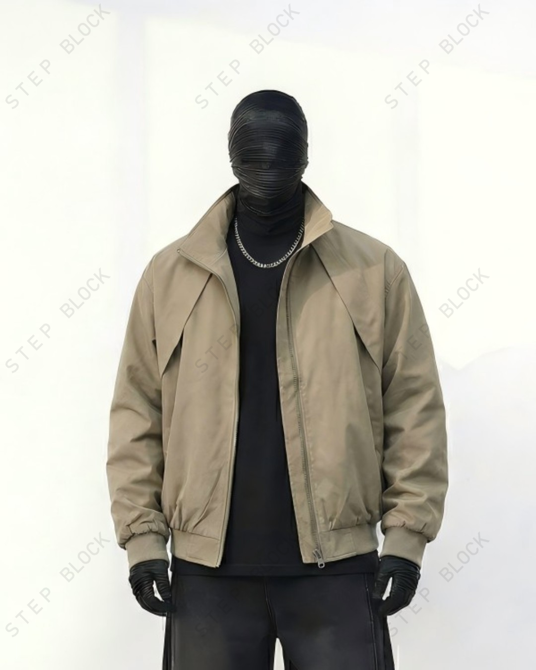STEP BLOCK ST038 Minimalist Stand Collar Oversized Bomber Jacket