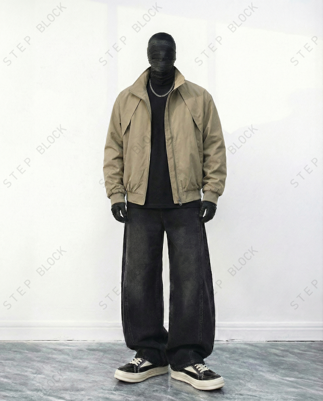 STEP BLOCK ST038 Minimalist Stand Collar Oversized Bomber Jacket