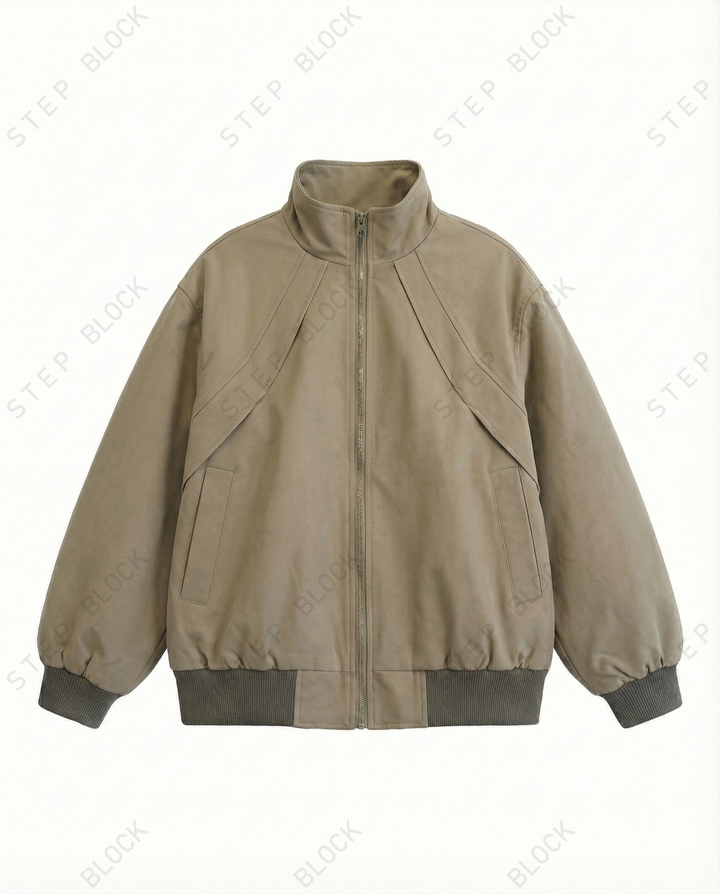 STEP BLOCK ST038 Minimalist Stand Collar Oversized Bomber Jacket