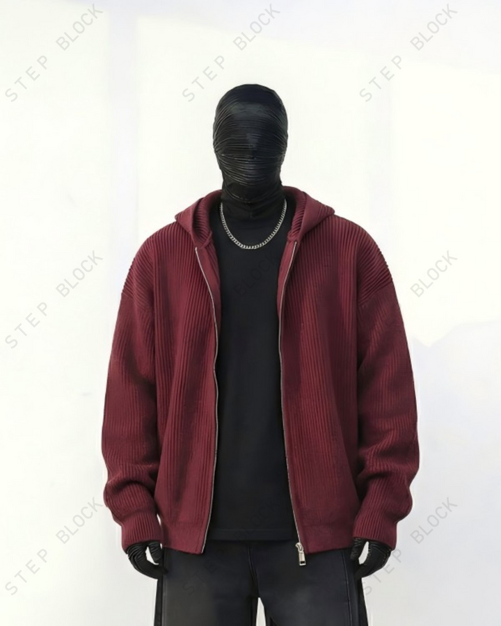 STEP BLOCK ST023 Oversized Full-Zip Knit Hoodie