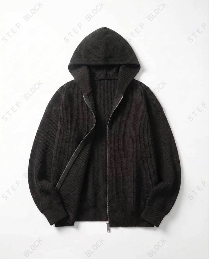 STEP BLOCK ST023 Oversized Full-Zip Knit Hoodie