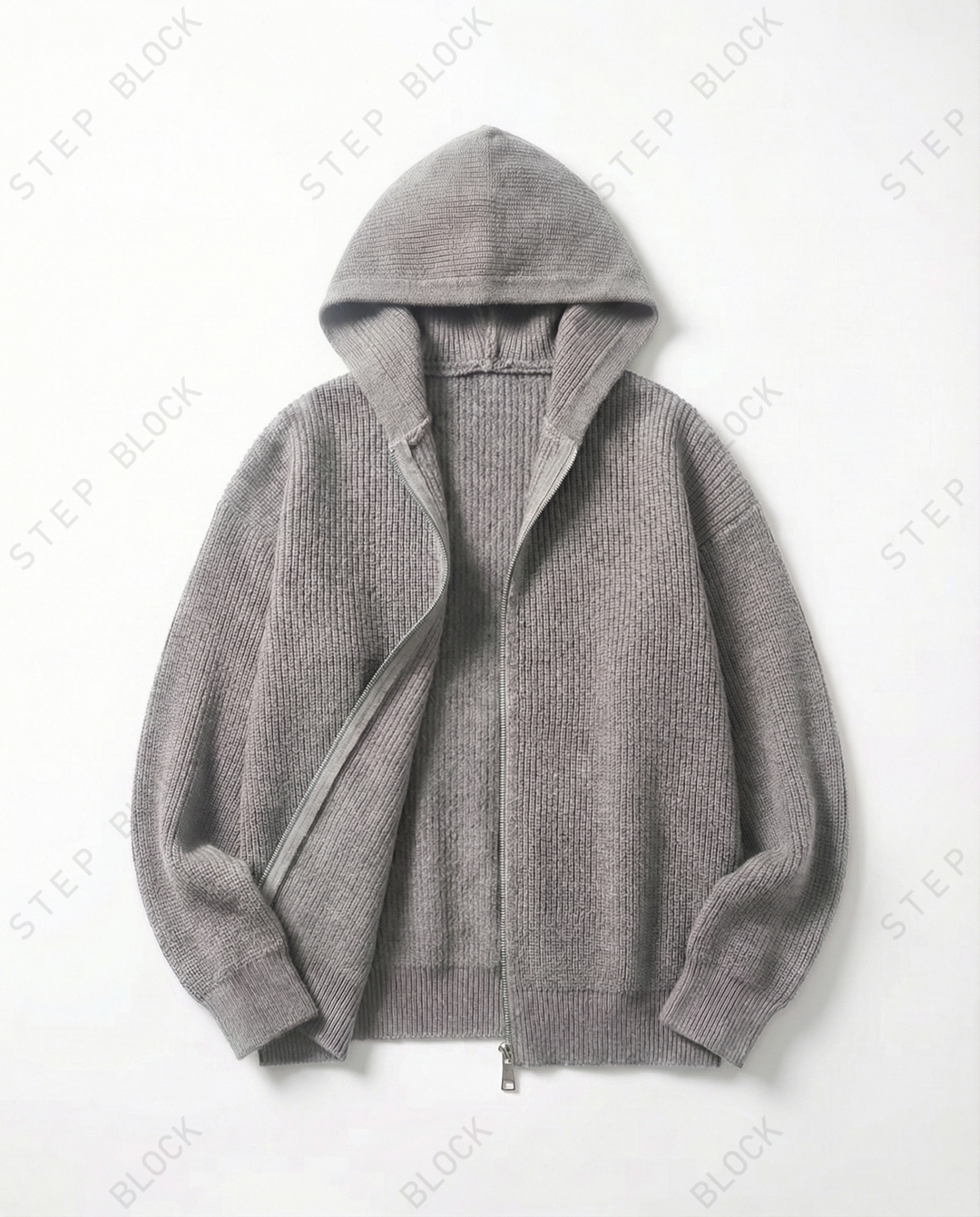STEP BLOCK ST023 Oversized Full-Zip Knit Hoodie