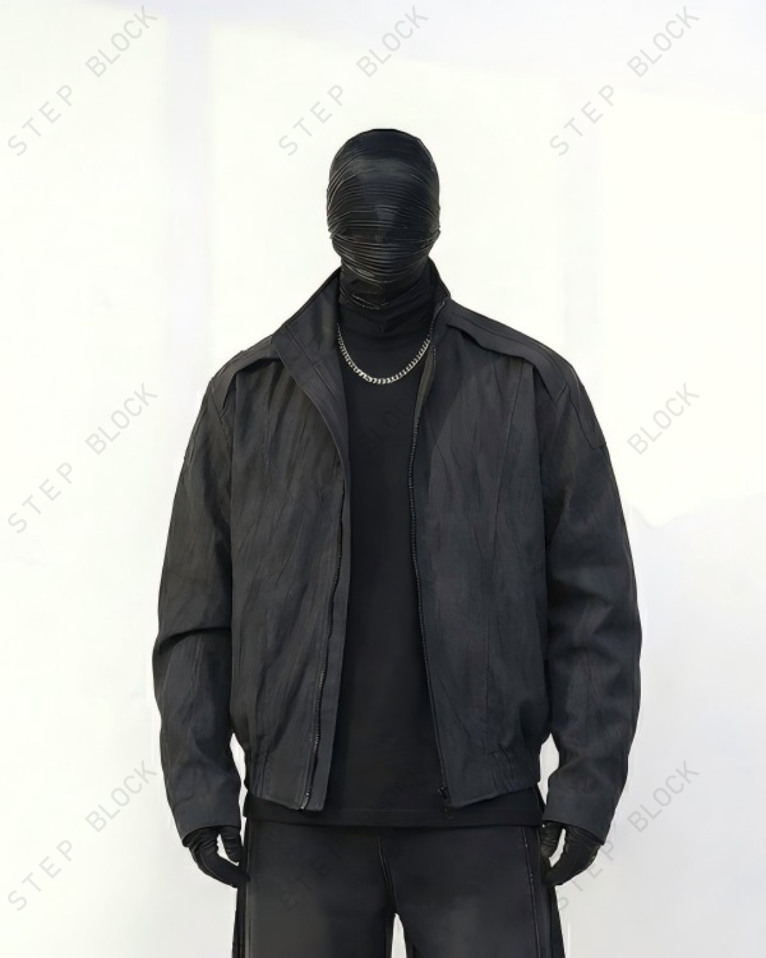 STEP BLOCK ST022 Washed Oversized Stand Collar Bomber Jacket
