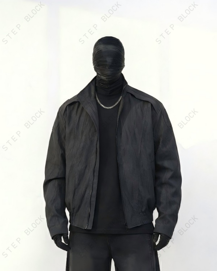 STEP BLOCK ST022 Washed Oversized Stand Collar Bomber Jacket