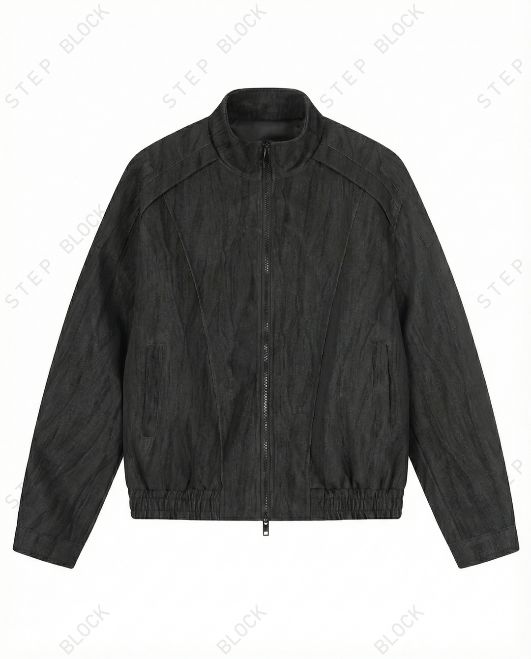 STEP BLOCK ST022 Washed Oversized Stand Collar Bomber Jacket