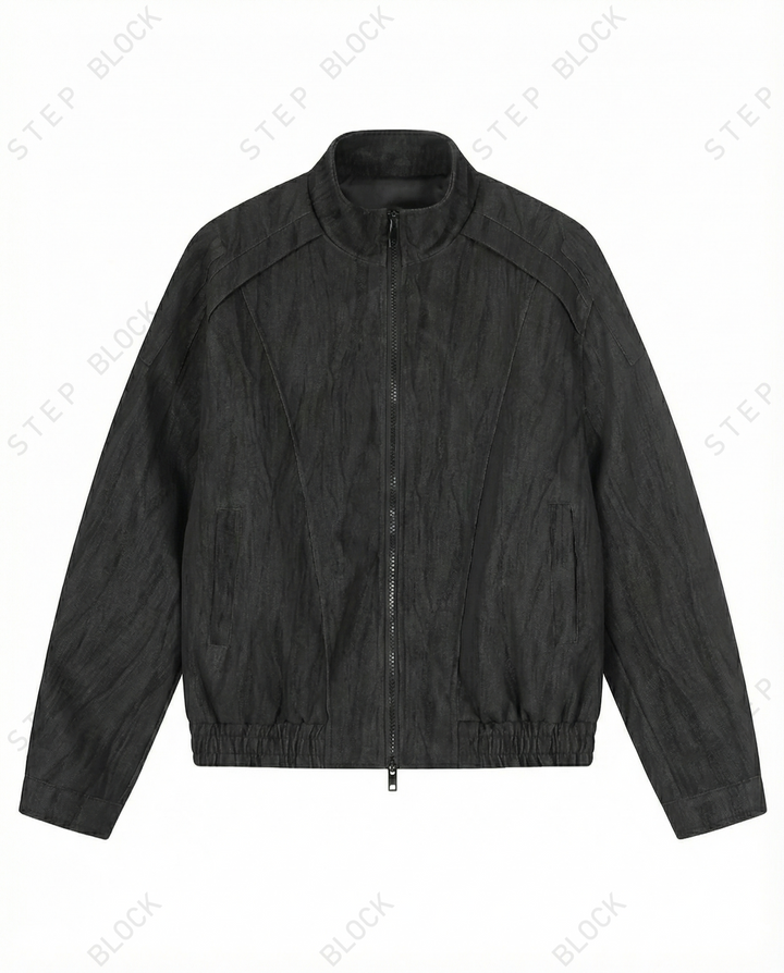STEP BLOCK ST022 Washed Oversized Stand Collar Bomber Jacket