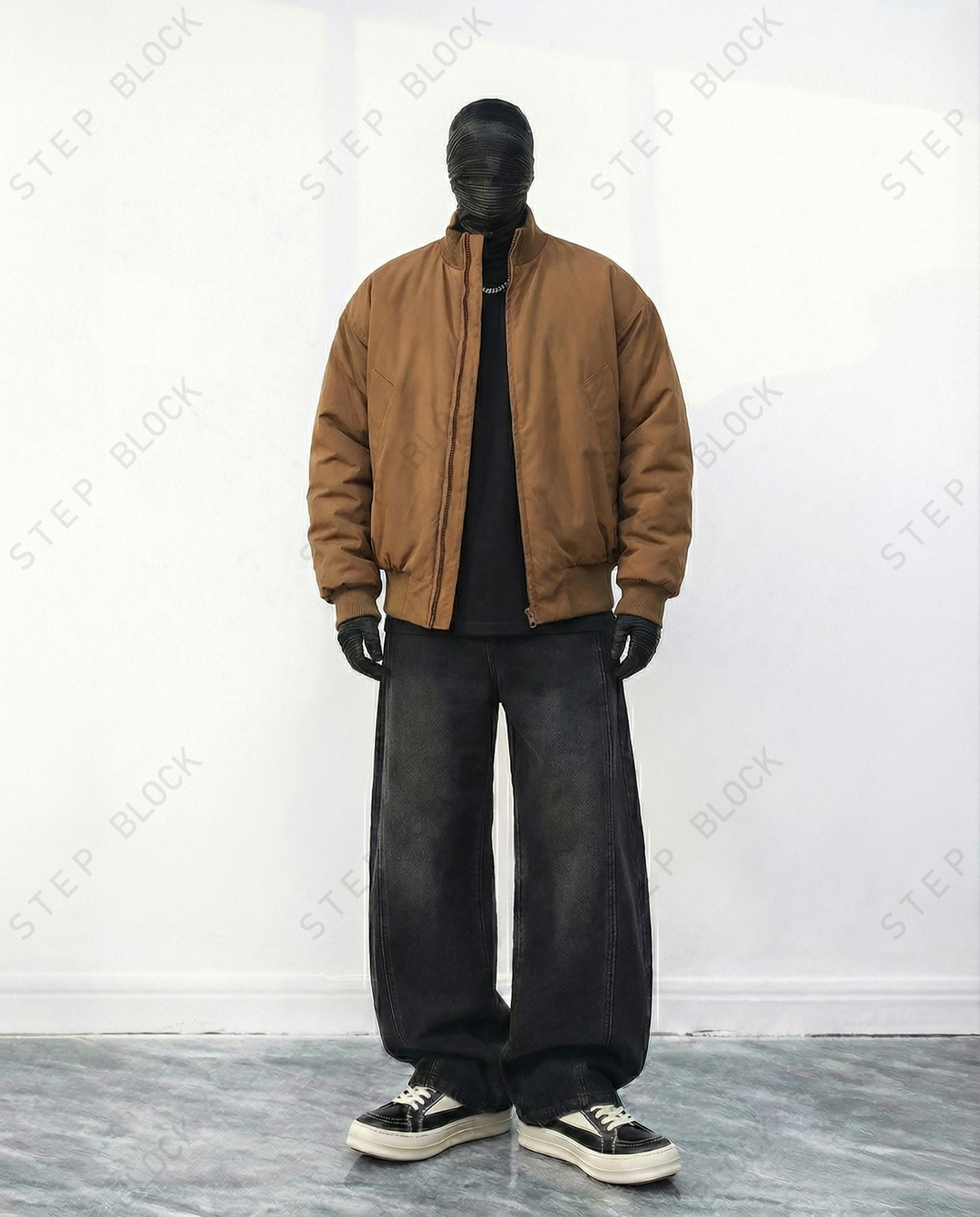 STEP BLOCK ST021 Oversized Stand Collar Padded Bomber Jacket