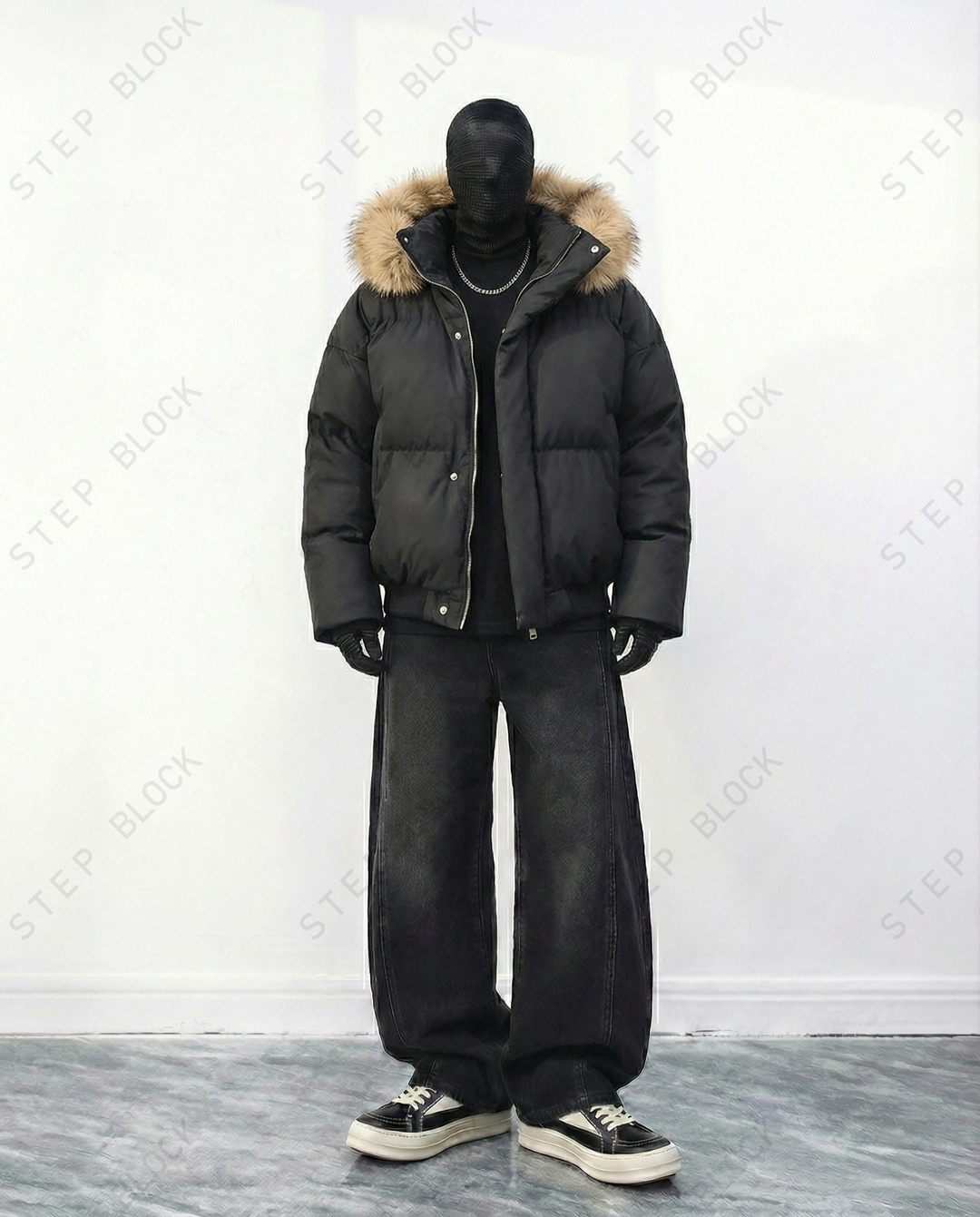 STEP BLOCK ST020 Oversized Fur Hooded Puffer Jacket