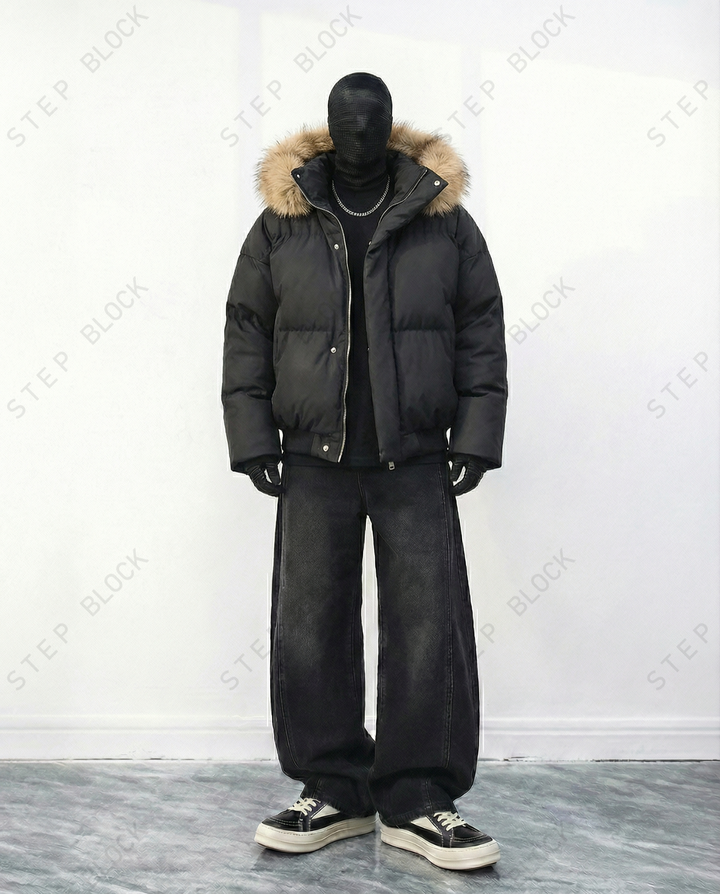 STEP BLOCK ST020 Oversized Fur Hooded Puffer Jacket