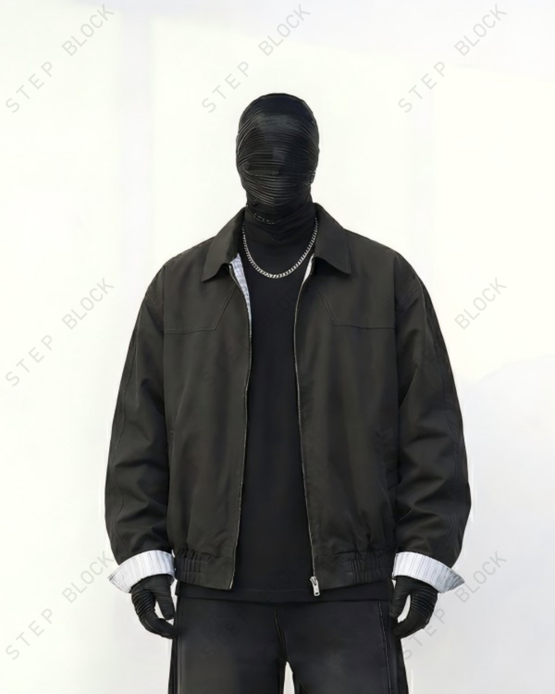 STEP BLOCK ST018 Contrast Cuff Minimalist Zip-Up Workwear Harrington Jacket