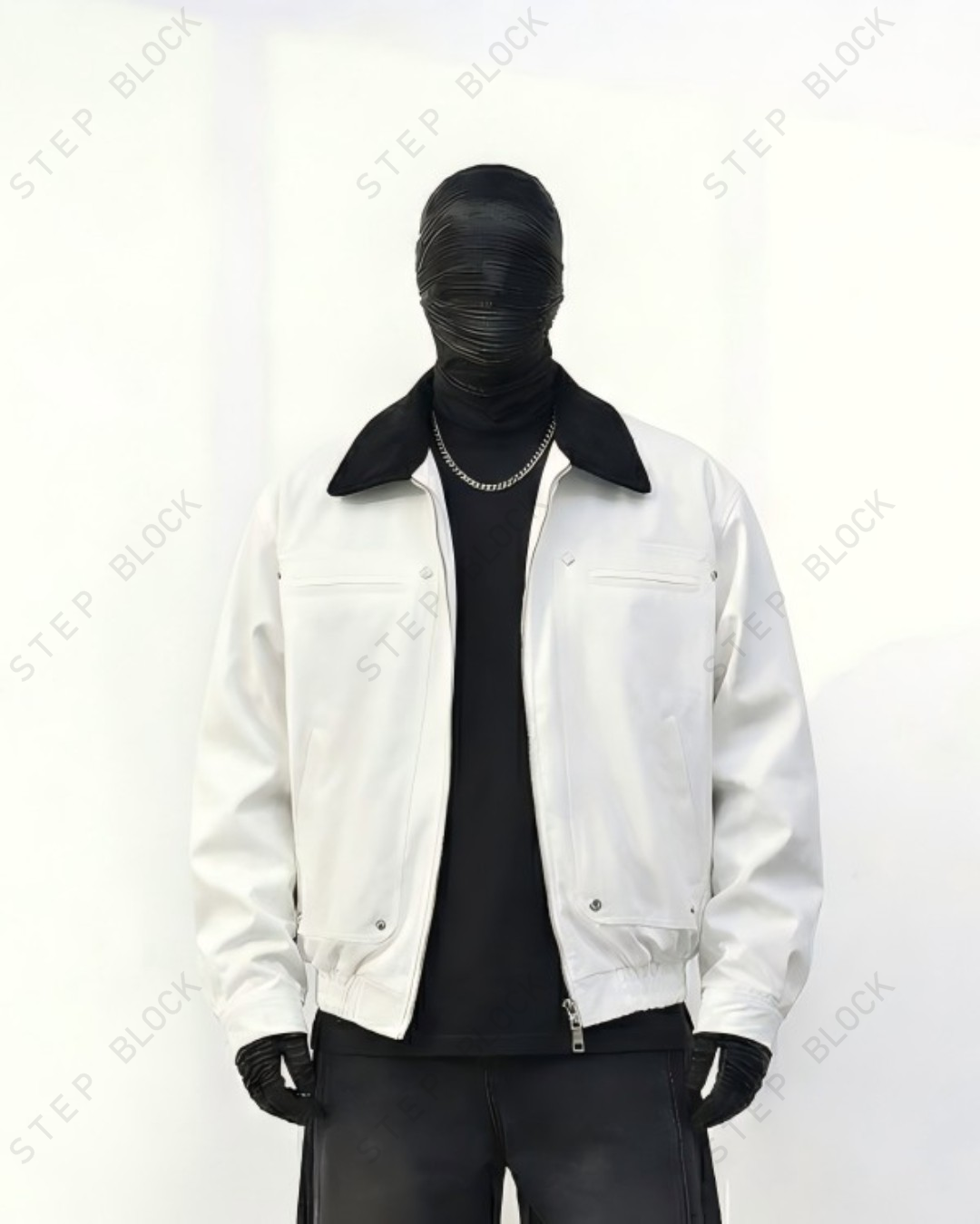 STEP BLOCK ST056 Contrast Shearling Collar Washed Workwear Jacket
