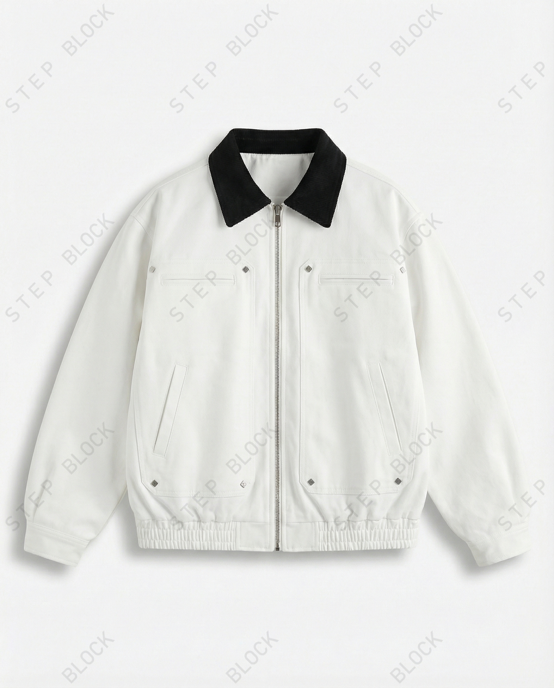 STEP BLOCK ST056 Contrast Shearling Collar Washed Workwear Jacket