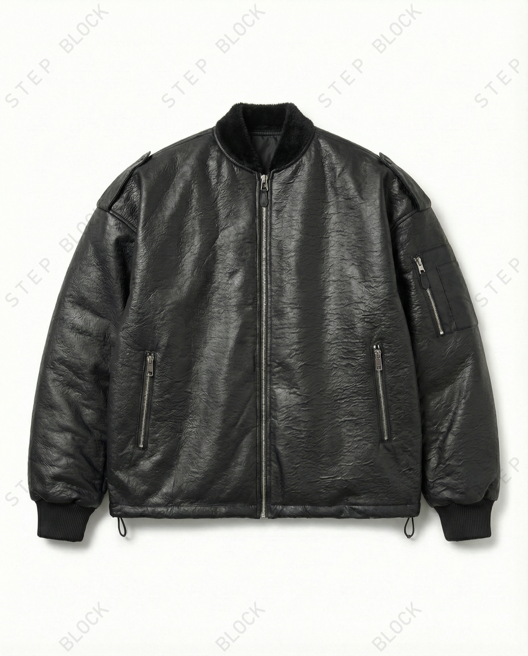 STEP BLOCK ST032 Reversible Faux Shearling Oversized Bomber Jacket
