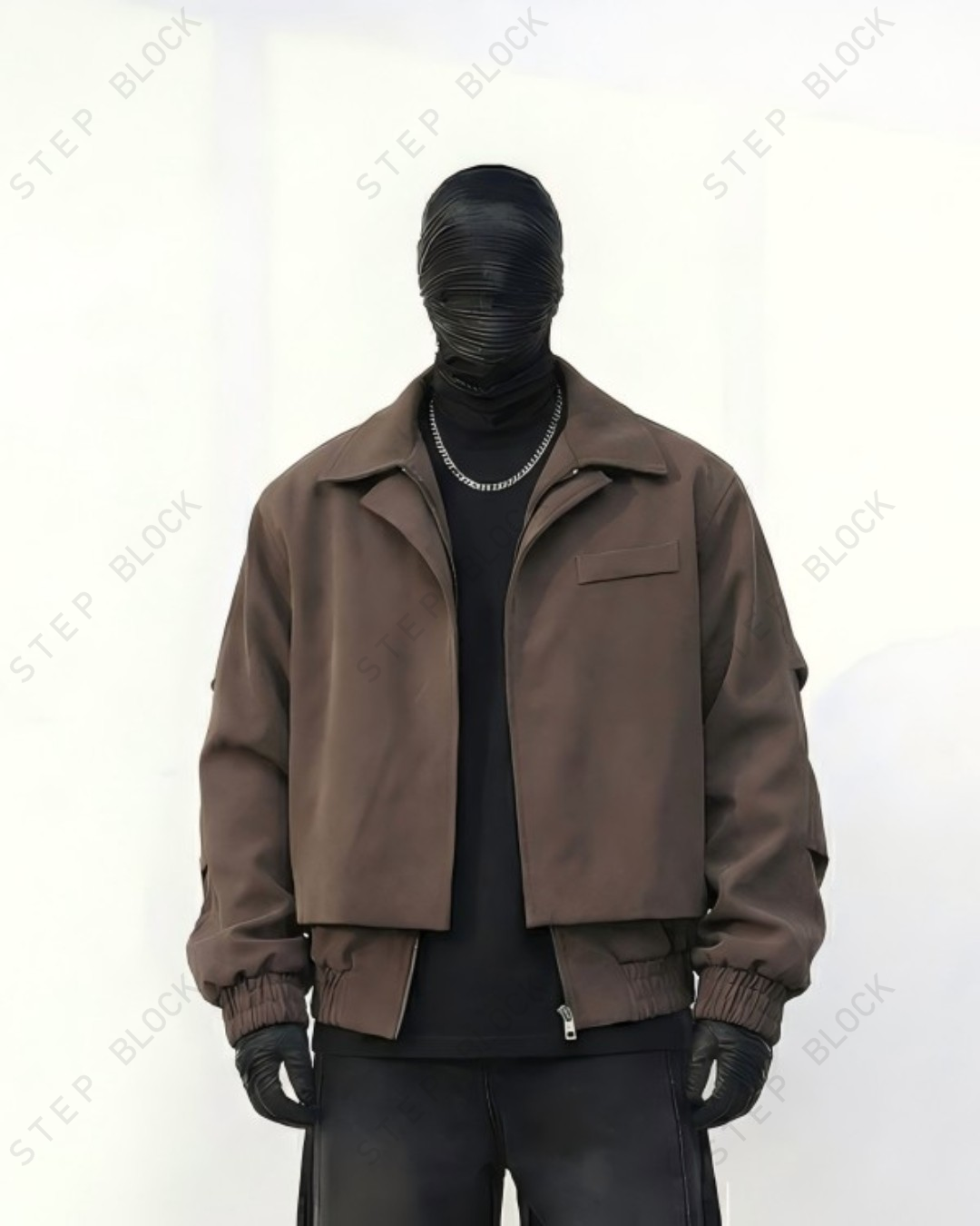 STEP BLOCK ST061 Cropped Boxy Stand Collar Minimalist Workwear Jacket