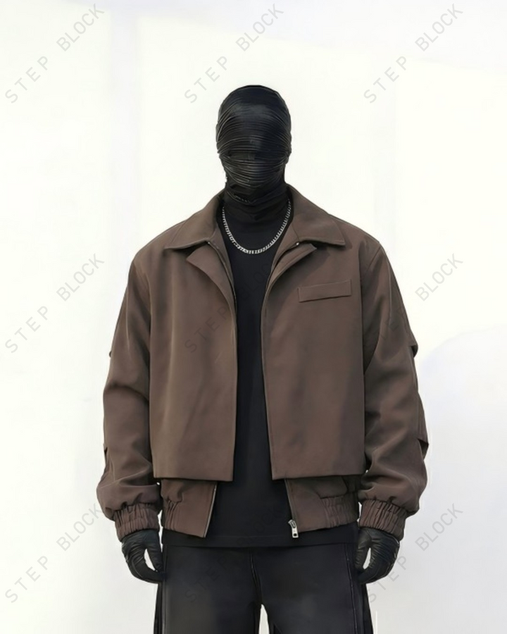 STEP BLOCK ST061 Cropped Boxy Stand Collar Minimalist Workwear Jacket