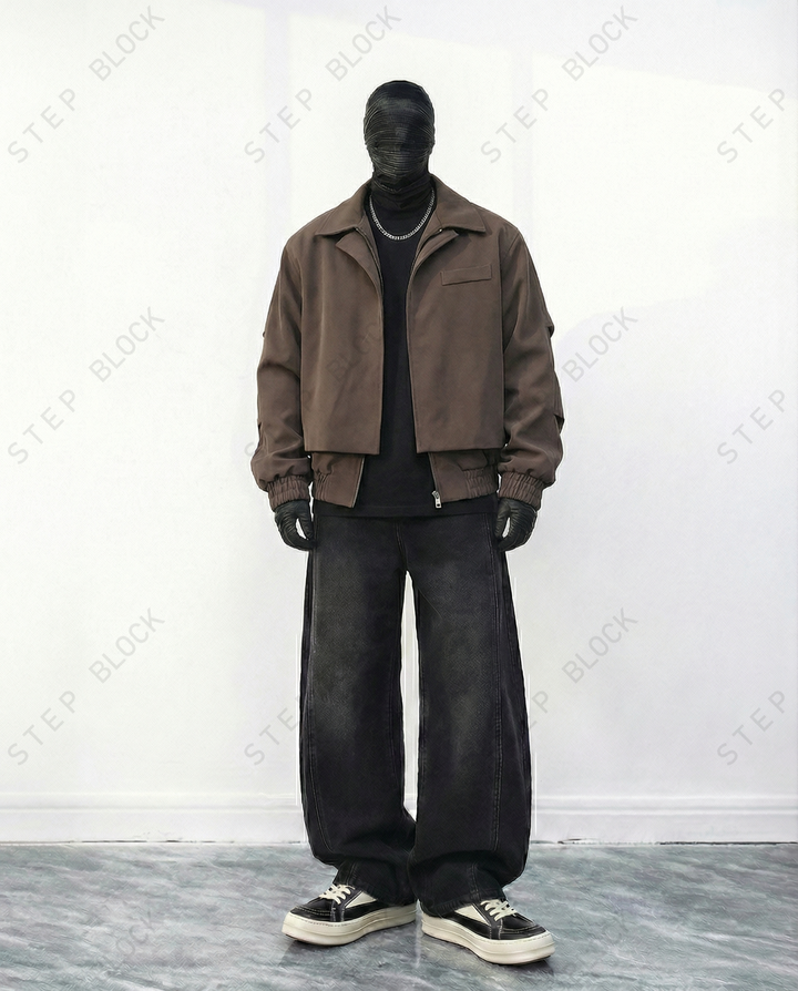 STEP BLOCK ST061 Cropped Boxy Stand Collar Minimalist Workwear Jacket