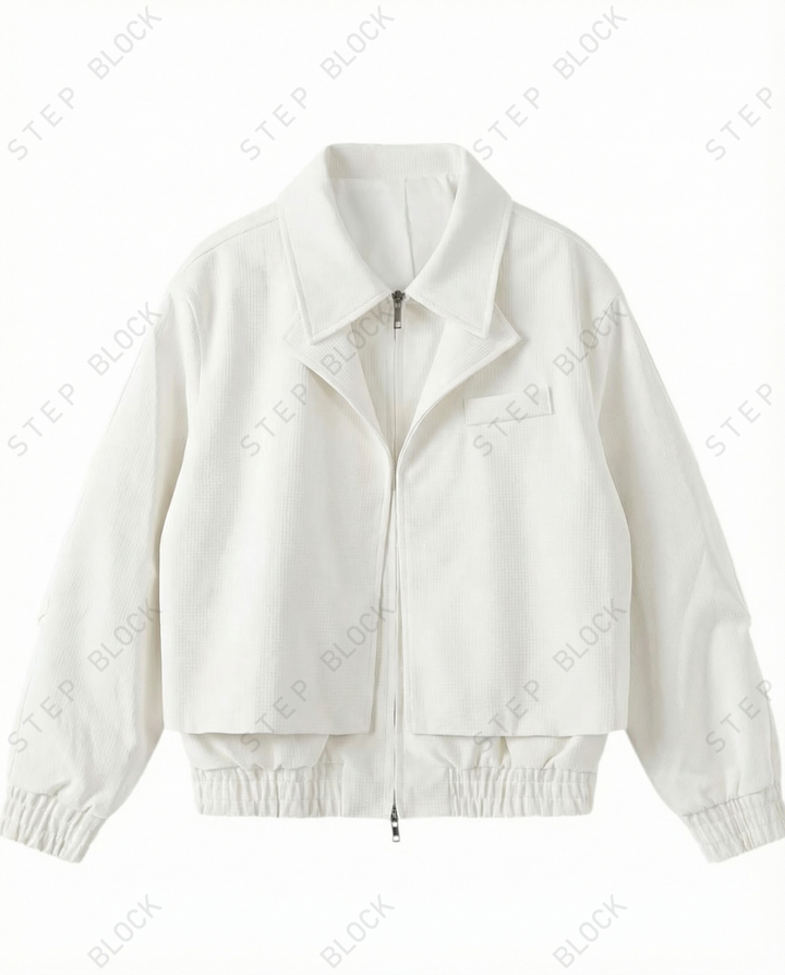 STEP BLOCK ST061 Cropped Boxy Stand Collar Minimalist Workwear Jacket