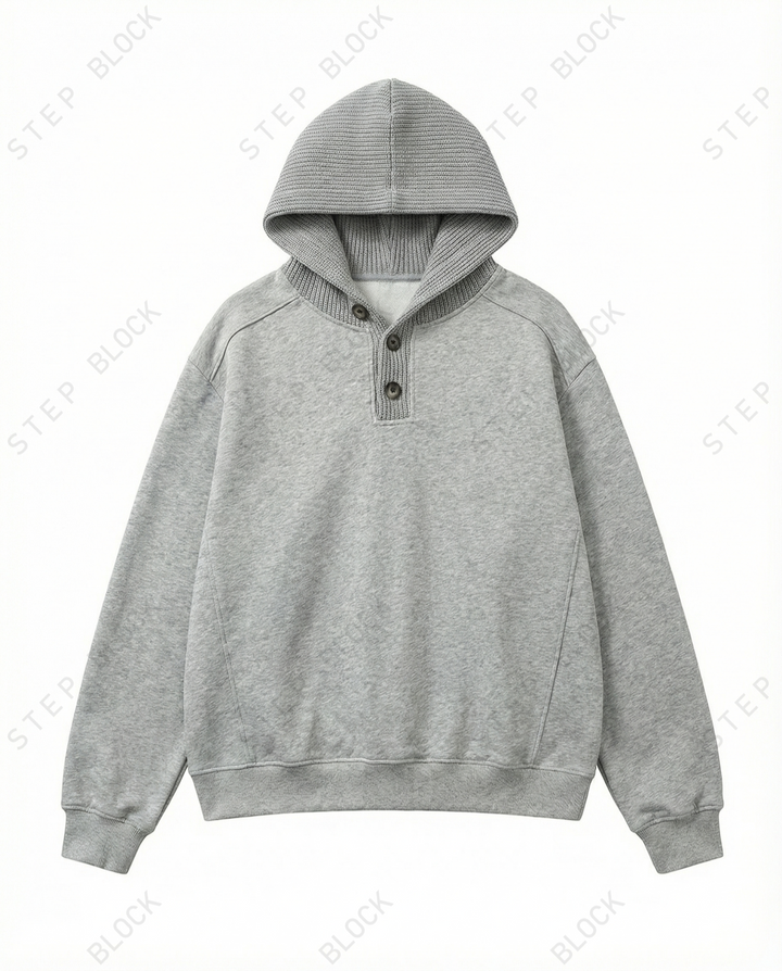 STEP BLOCK ST054 Minimalist Henley Neck Oversized Pullover Hoodie