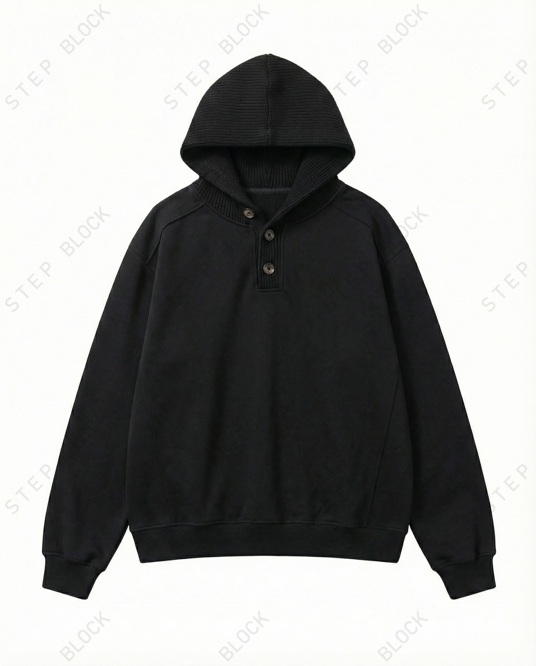 STEP BLOCK ST054 Minimalist Henley Neck Oversized Pullover Hoodie
