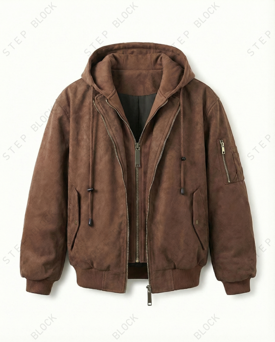 STEP BLOCK ST039 Washed Distressed Faux Leather Oversized Bomber Jacket